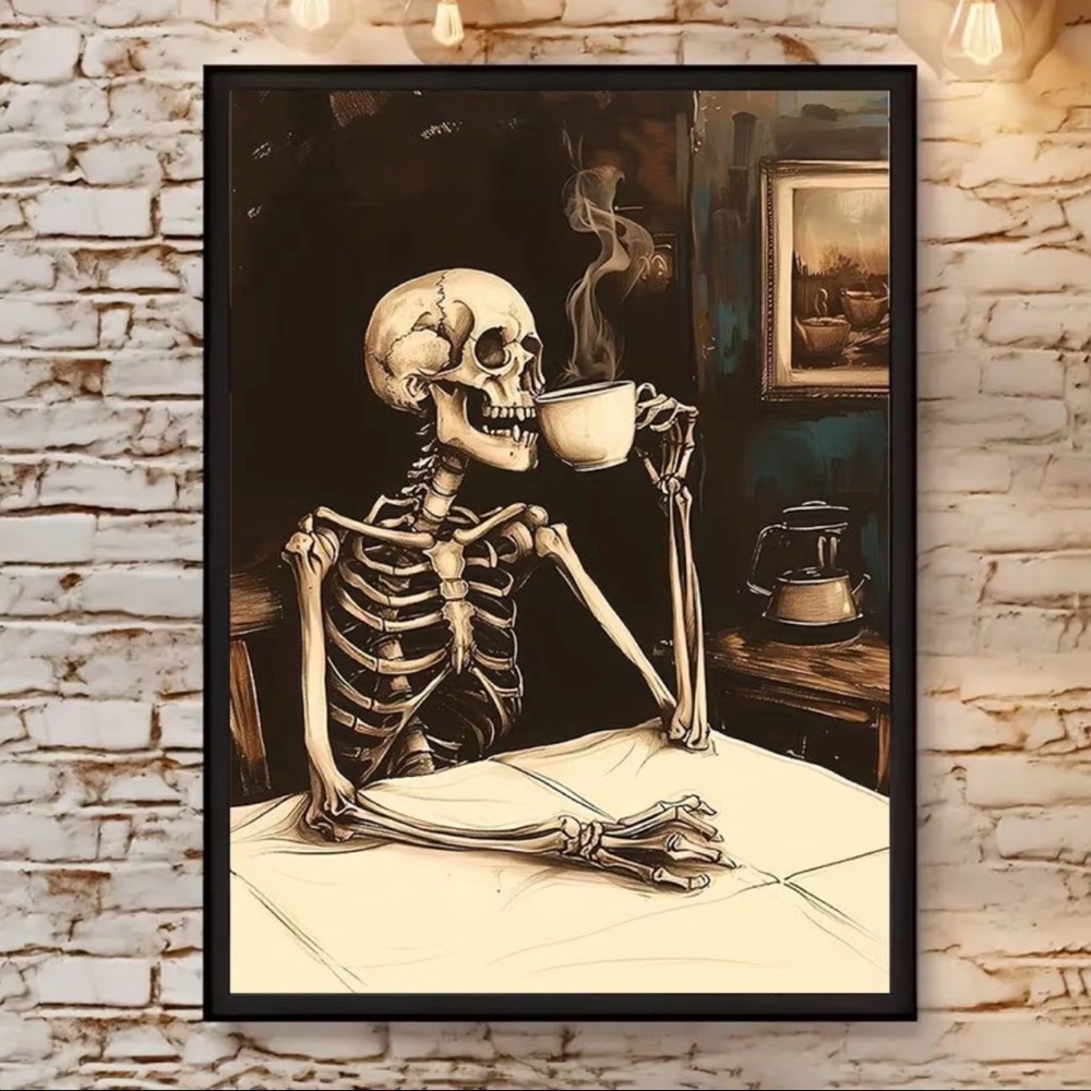 Coffee Bar Coffee Drinking SkeletonFramed 8x10 Art Print
